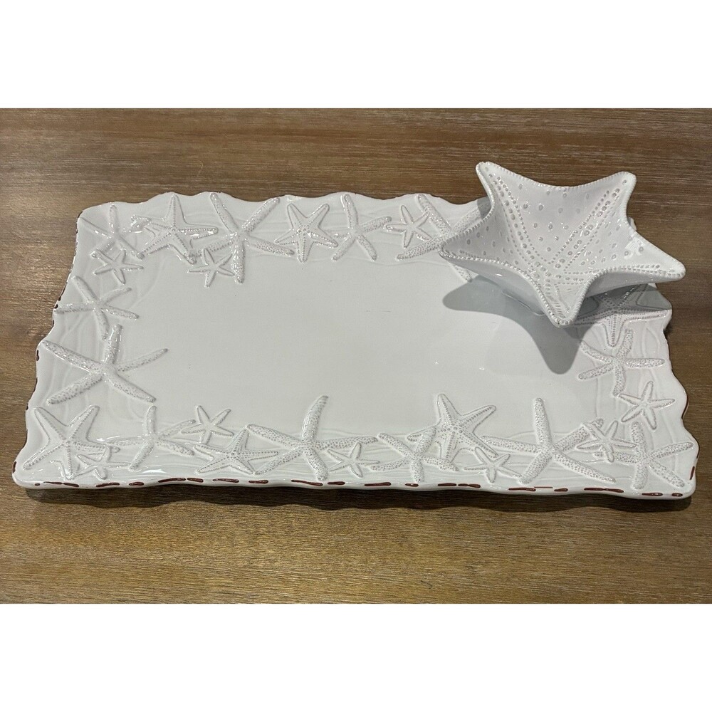 Mud Pie Starfish Chip & Dip Serving Tray Plate Platter 10" x 16"